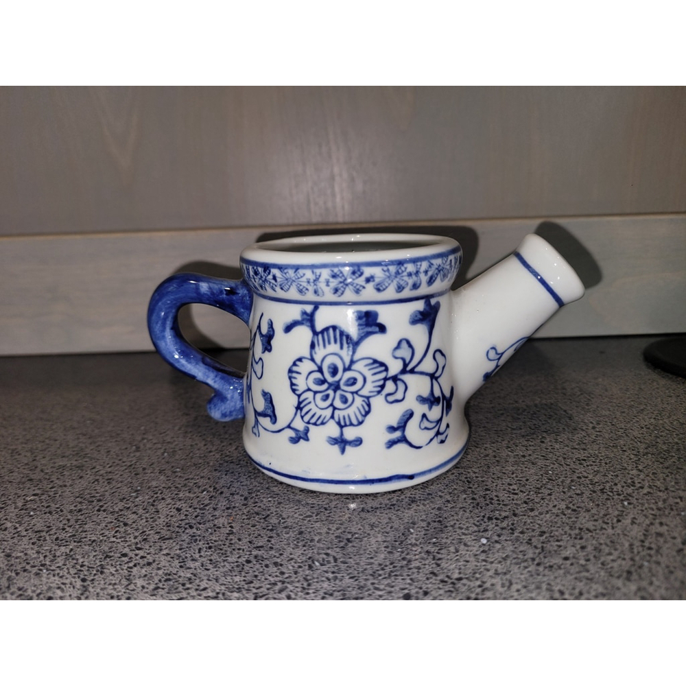Blue & White Porcelain Neti Pot Small Ceramic Nasal Rinse Teapot Floral Pattern
